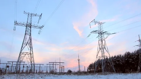 High voltage post, High-voltage tower against sky background Stock Footage 72964371