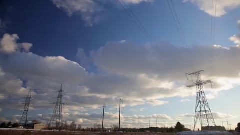 High voltage post, High-voltage tower against sky background Stock Footage 72964374