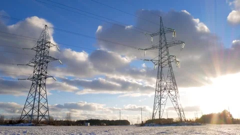 High voltage post, High-voltage tower against sky background Stock Footage 72964385