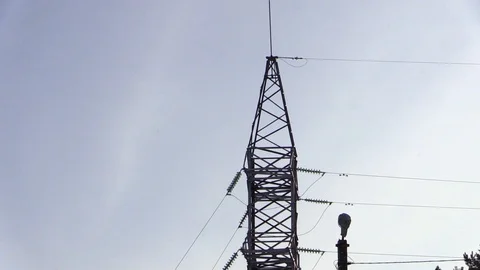 High voltage post. High-voltage electrical insulator electric line. Stock Footage 85794618