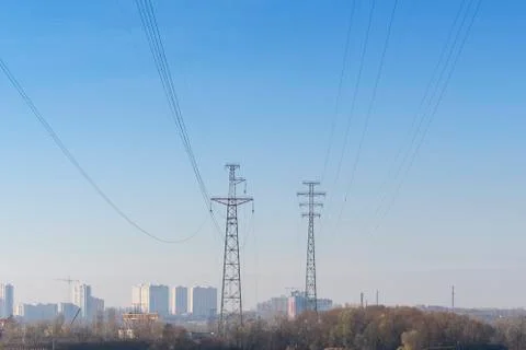 High voltage post. High-voltage tower sky background. Stock Photos