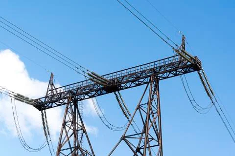 High voltage post. High-voltage tower. Electricity distribution station again Stock Photos