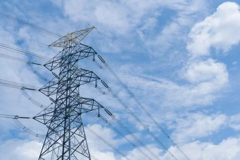 High voltage post, High voltage tower, blue sky Stock Photos