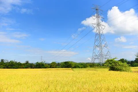 High voltage post, High voltage tower blue sky background, Electricity poles  Stock Photos