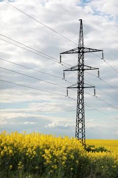 High voltage post, High voltage tower blue sky background, Electricity poles Stock Photos