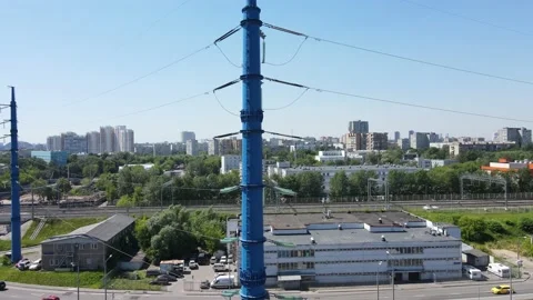 High voltage post near the highway Video stock 156092721