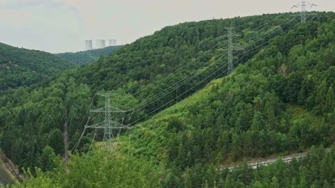 High voltage post or High voltage tower. Distribution electric substation wit Video stock 161978778