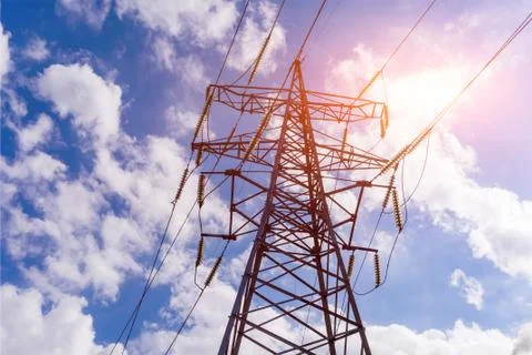 High voltage post or High voltage tower. Fotos de archivo