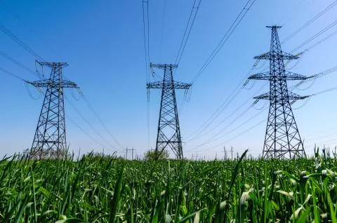 High voltage post or High voltage tower 스톡 사진
