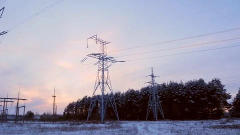 High voltage post.High-voltage tower sky background Stock Footage 72875128