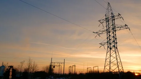 High voltage post.High-voltage tower sky background Video stock 81185063