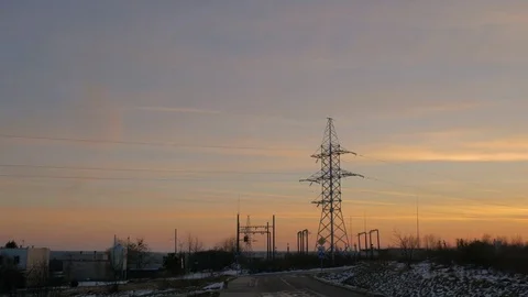 High voltage post.High-voltage tower sky background Stock Footage 81185076