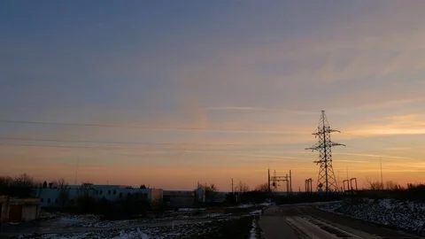 High voltage post.High-voltage tower sky background Stock Footage 81185077