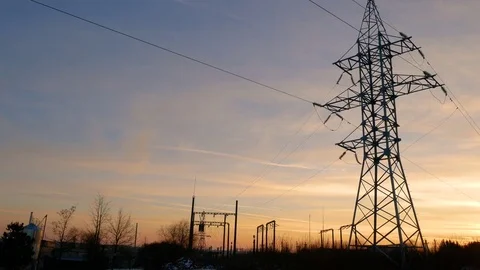High voltage post.High-voltage tower sky background 動画素材 81185079