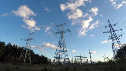 High voltage post.High-voltage tower sky background Time-lapse 動画素材 88747728