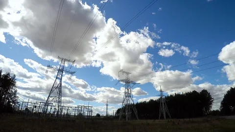 High voltage post.High-voltage tower sky background Time-lapse Video stock 88787440