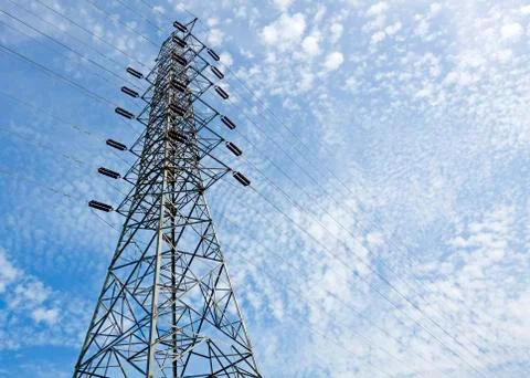 High voltage post.high-voltage tower sky background. Stock Photos