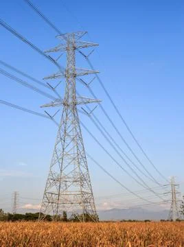 High voltage post.High-voltage tower sky background. Stock Photos