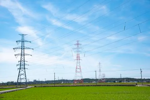 High voltage post,High voltage tower sky beautiful background Stock Photos
