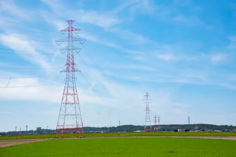 High voltage post,High voltage tower sky beautiful background Stock Photos