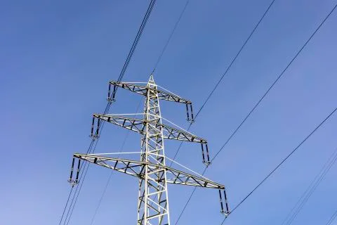 High voltage post.High-voltage tower sky background in Germany Stock Photos