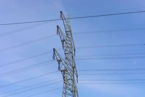 High voltage post.High-voltage tower sky background in Germany Foto stock