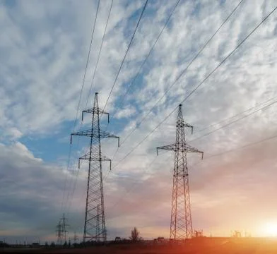 High voltage post.High-voltage tower sky background. 写真素材