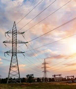 High voltage post.High-voltage tower sky background. Photos