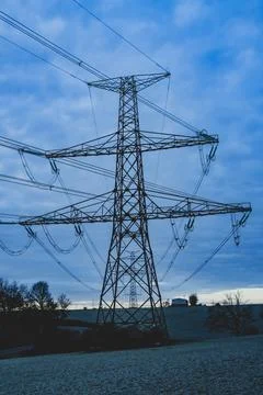 High voltage post,High voltage tower sky surise background Stock Photos
