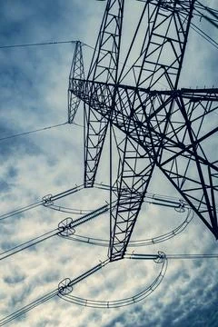 High voltage post,High voltage tower sky surise background Stock Photos