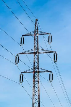 High voltage post.High voltage tower sky background. 스톡 사진