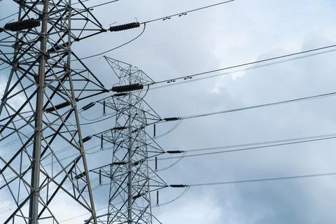 High voltage post.High-voltage tower sky background Stock Photos