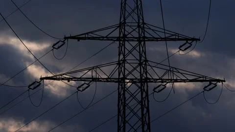 High voltage power cables with a beautiful sky background Video stock 177913676
