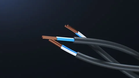 High Voltage Power Cables Turning Close-up on Black Background Loop 3d Animation 库存影片 311067450