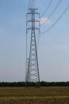 High voltage power grid tower model Stock Photos