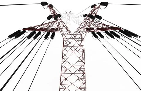 High voltage power line 3d illustration rendering Ilustração Stock