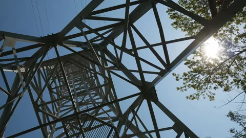 High-voltage power line against the blue sky.High-voltage tower.Power lines Stock Footage 106982277