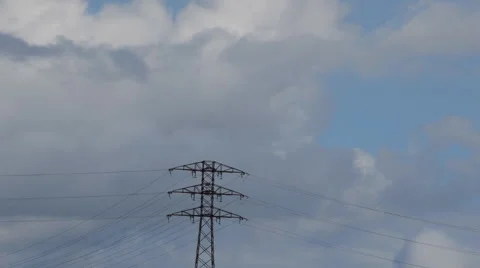 High Voltage Power Line Clouds Stock Footage 48722699