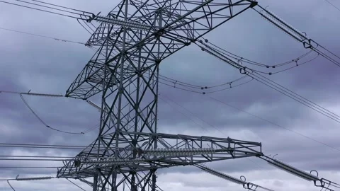 High voltage power line insulators and cable connections close up Stock Footage 327707366