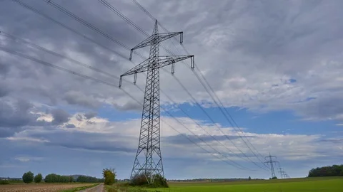 High-voltage power line in Lower Saxony, Germany Stock Footage 119339750