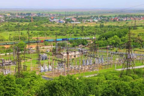 High-voltage power line Stock Photos
