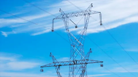 High Voltage Power Line Pylon maintenance Stock Footage 208755925