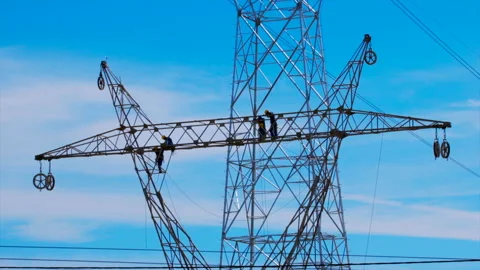 High Voltage Power Line Pylon Stock Footage 208756078