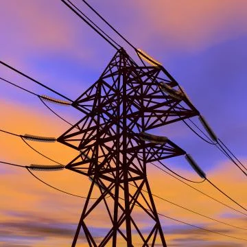 High voltage power line in sunset Stock-Illustration
