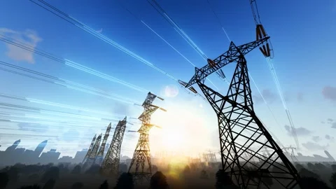High-voltage power line tower current transmission Stock Footage 325763436