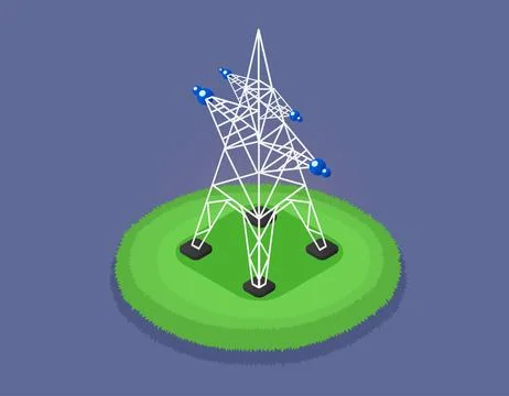 High-voltage power line. Tower with its lines of electric current isometric Stock Illustration