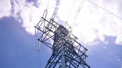 High voltage power line transmission tower Stock-Footage 337645055