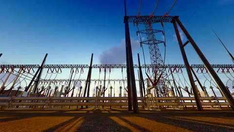 High voltage power lines and substation facilities Stock Footage 279036366