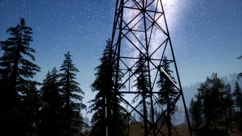 High-voltage power lines on the background of the starry sky 库存影片 101161026