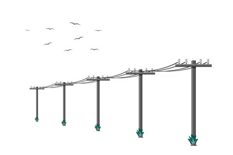 High voltage power lines connected with wires. Stock Illustration